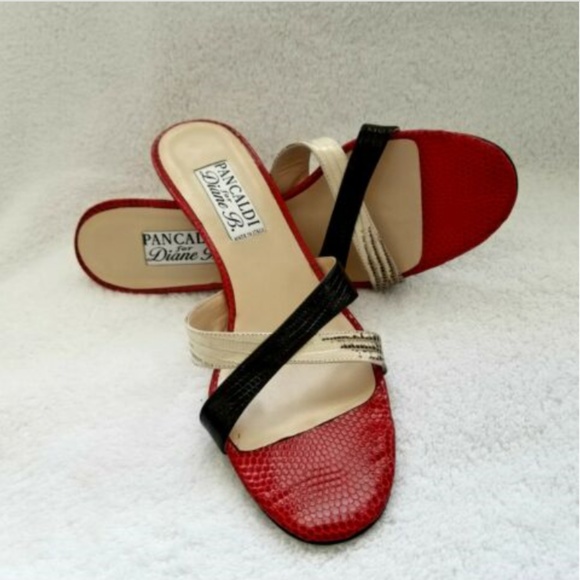 New Pancaldi Snake Strap Sandals 9.5AA Kitten Heel - Picture 2 of 8